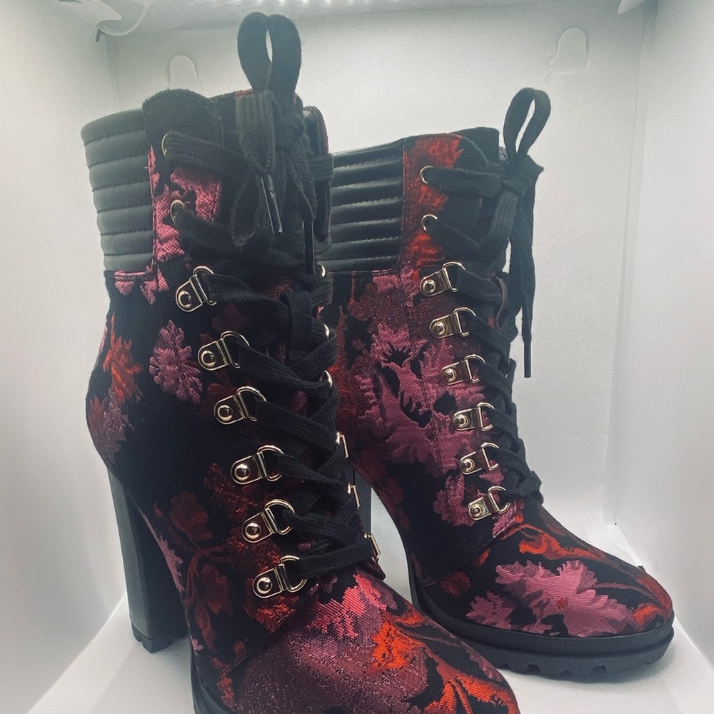 Multi colored block heel bootie